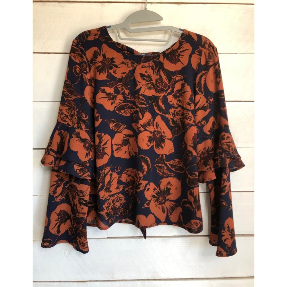 Abound Orange + Navy Floral Long Sleeve Top